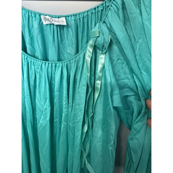 Vintage Miss Elaine Nightgown Slip Dress Womens Small Nylon Blue Mint 3/4 Sleeve - Picture 7 of 10